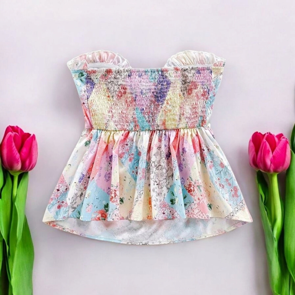 Colorful Patchwork Strapless Top - Picture 2 of 7